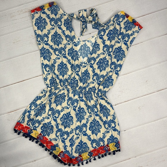THML Chinoiserie Style Romper with Pom Poms - Size Small - Picture 5 of 10